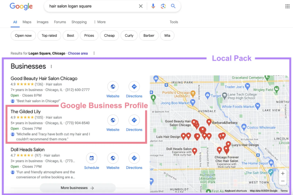 google local pack sample
