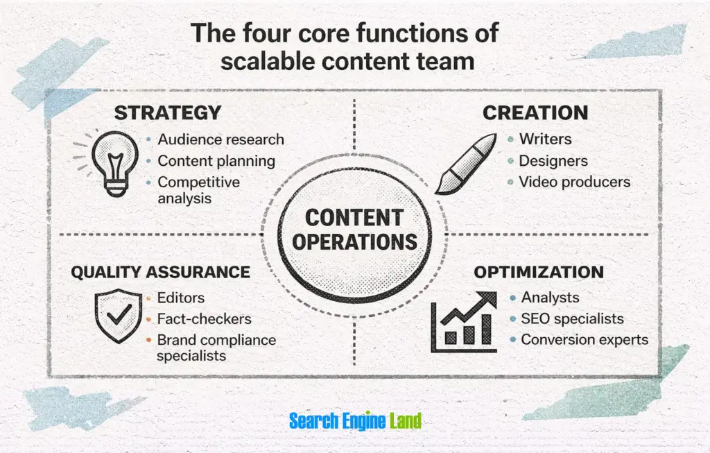 the four core functions of scalable content team guided by seo consultant